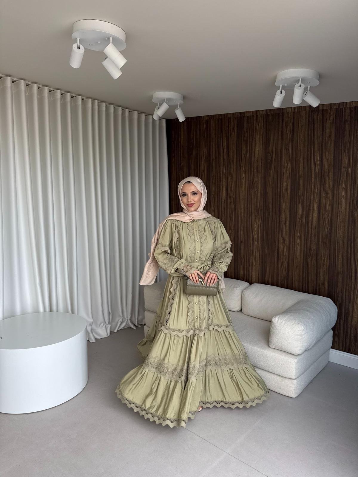 Dantel elbise mint yeşili