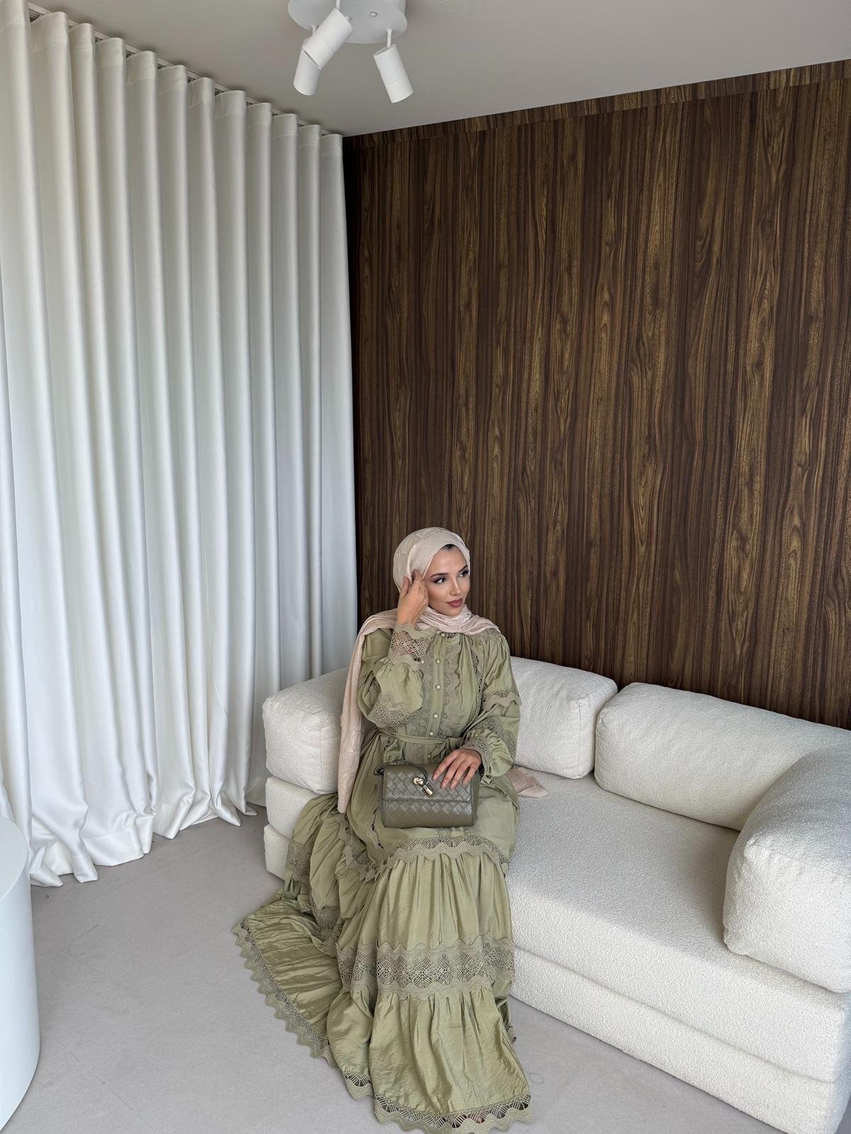 Dantel elbise mint yeşili