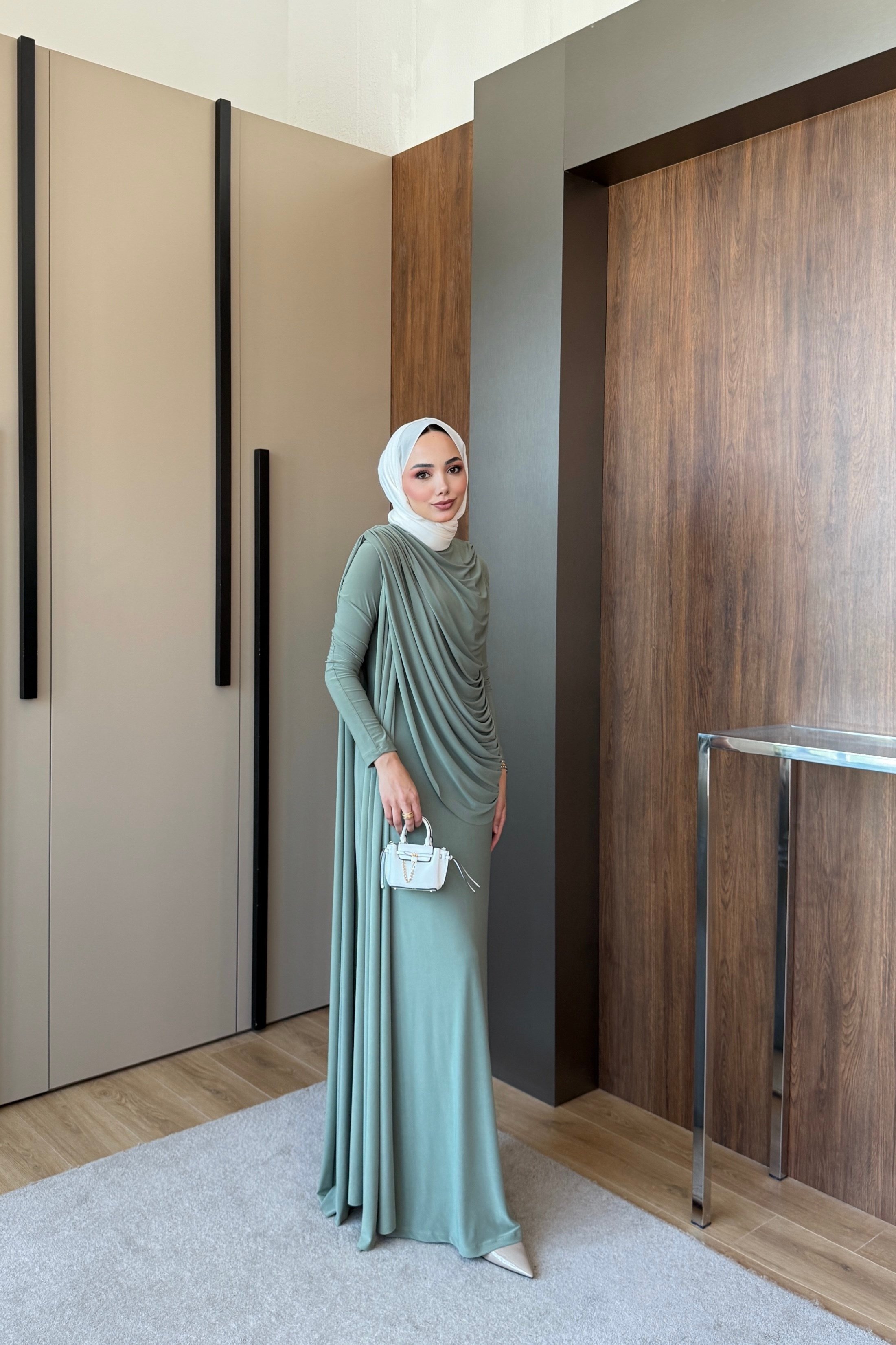 Drapeli Nahide Elbise yeşil