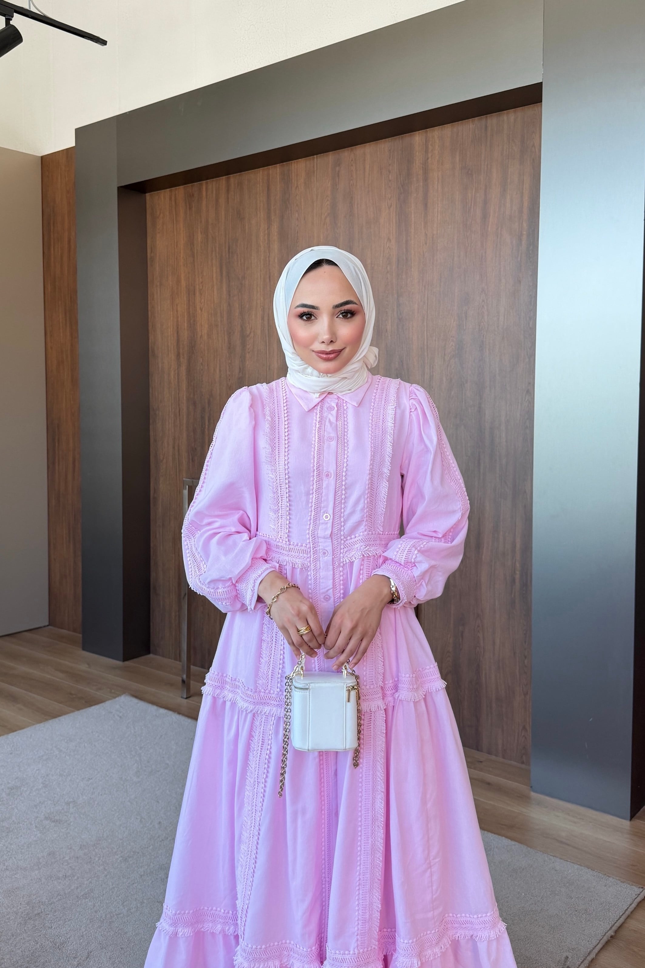 Fisto Şeritli Elbise Pembe