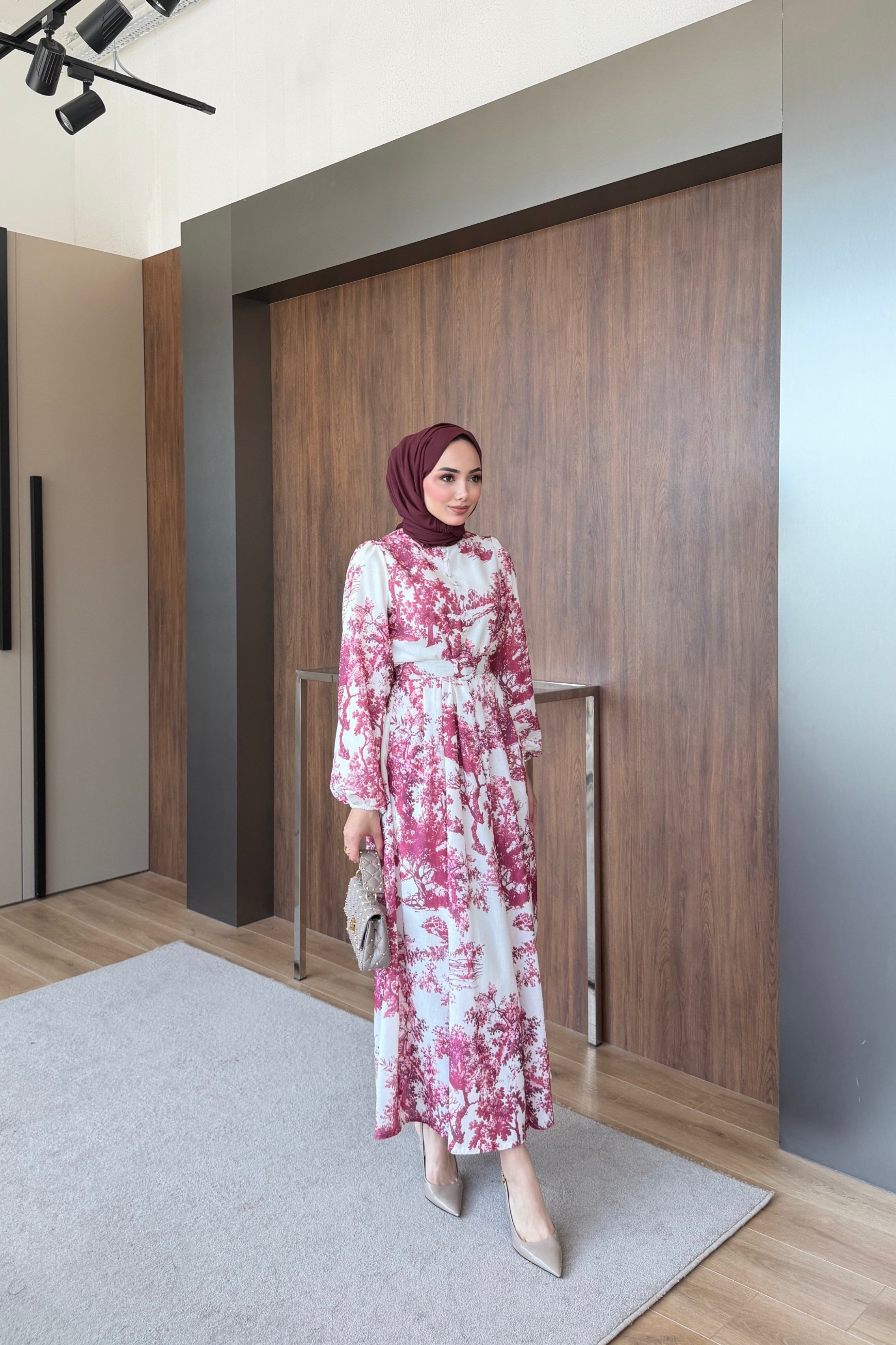 Flora britt düğmeli elbise bordo