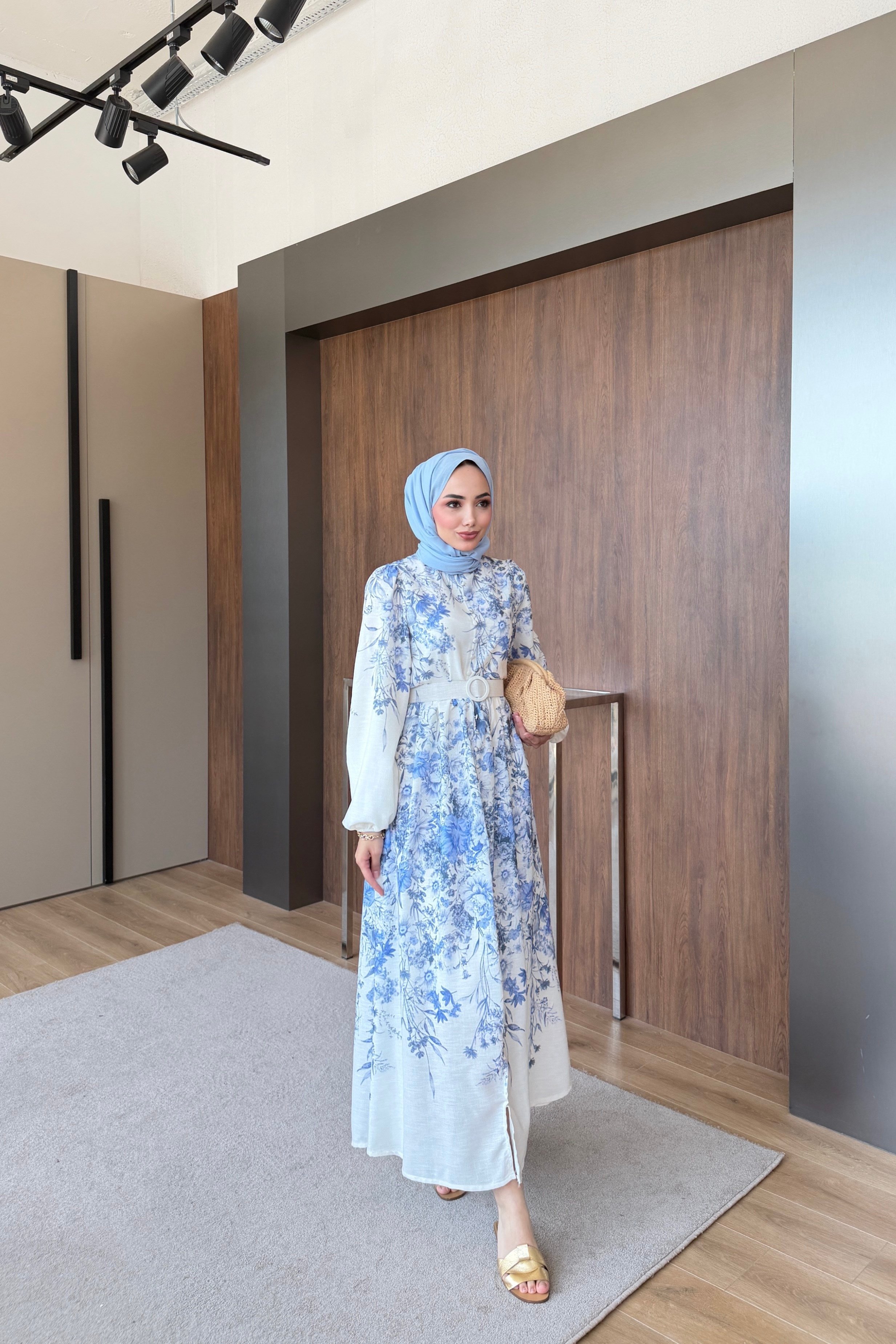 Flora britt düğmeli elbise mavi 