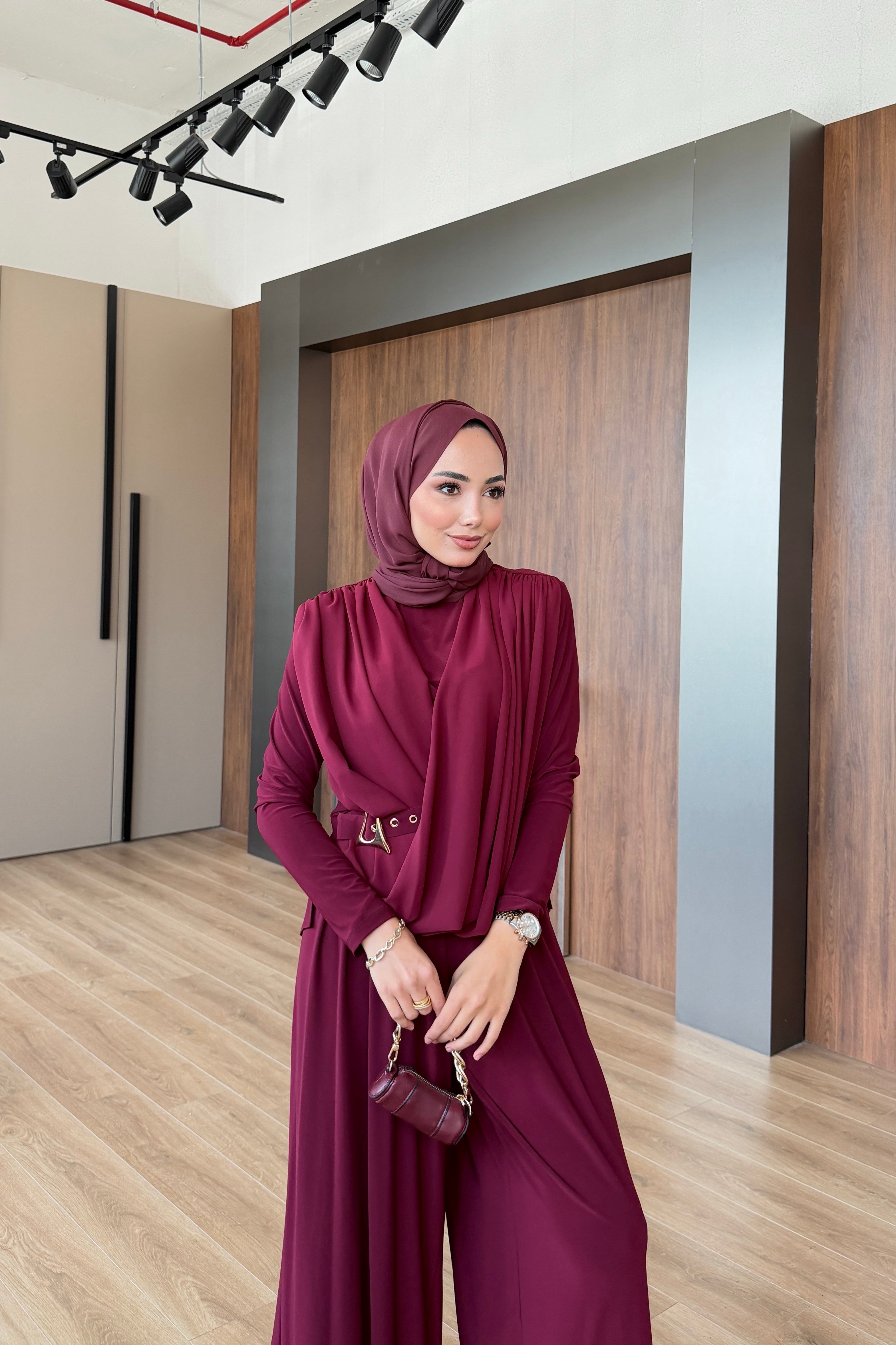 Nagehan Pantolonlu Takım Bordo 