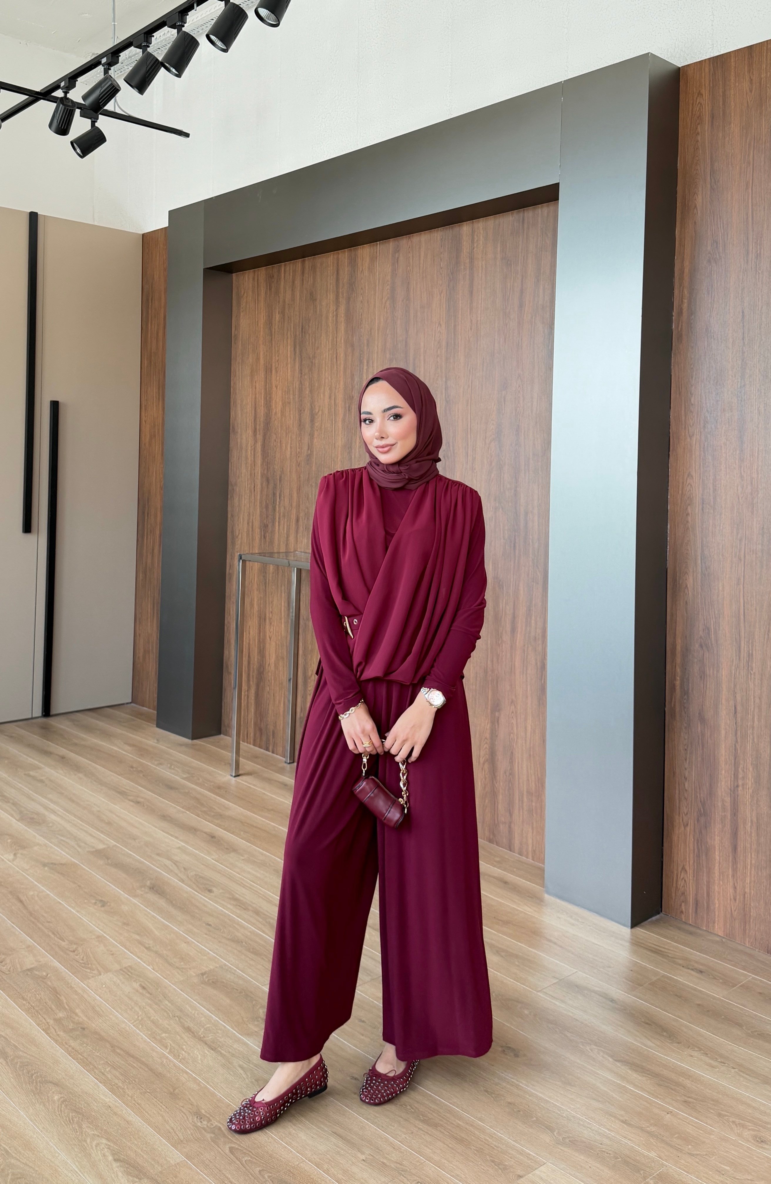 Nagehan Pantolonlu Takım Bordo 