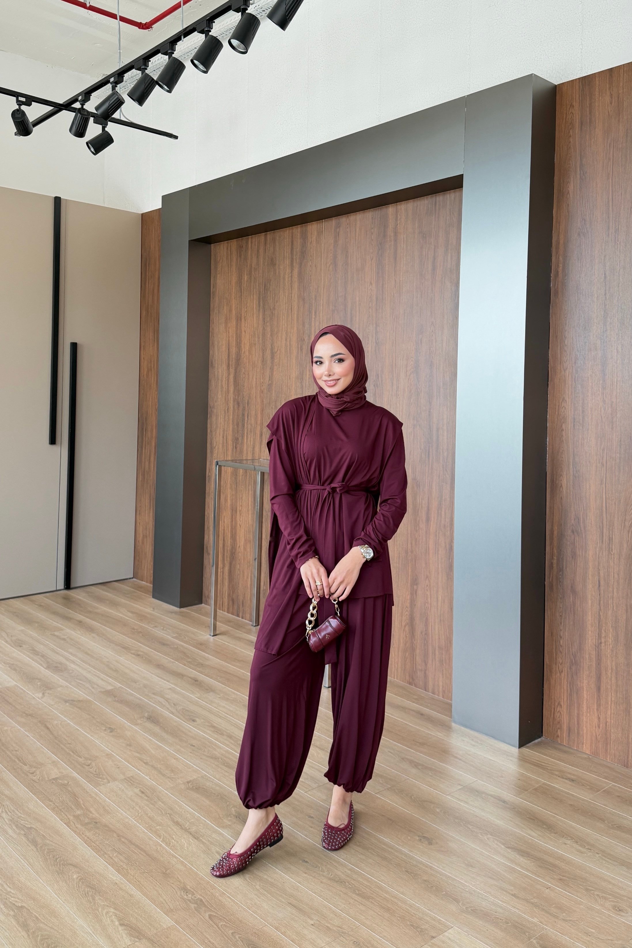 Nara Oysho Pantolon Takım Bordo