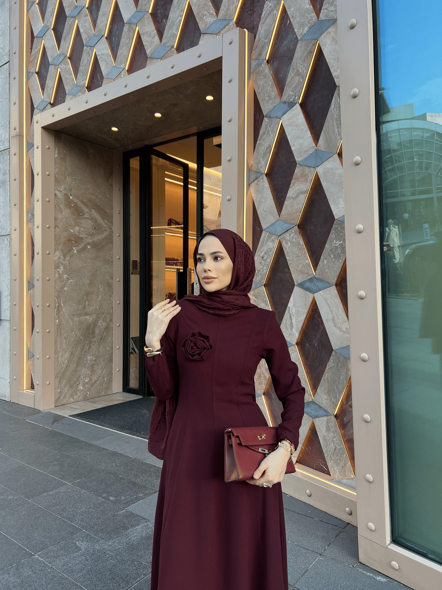 Parçalı Rosa Elbise Bordo