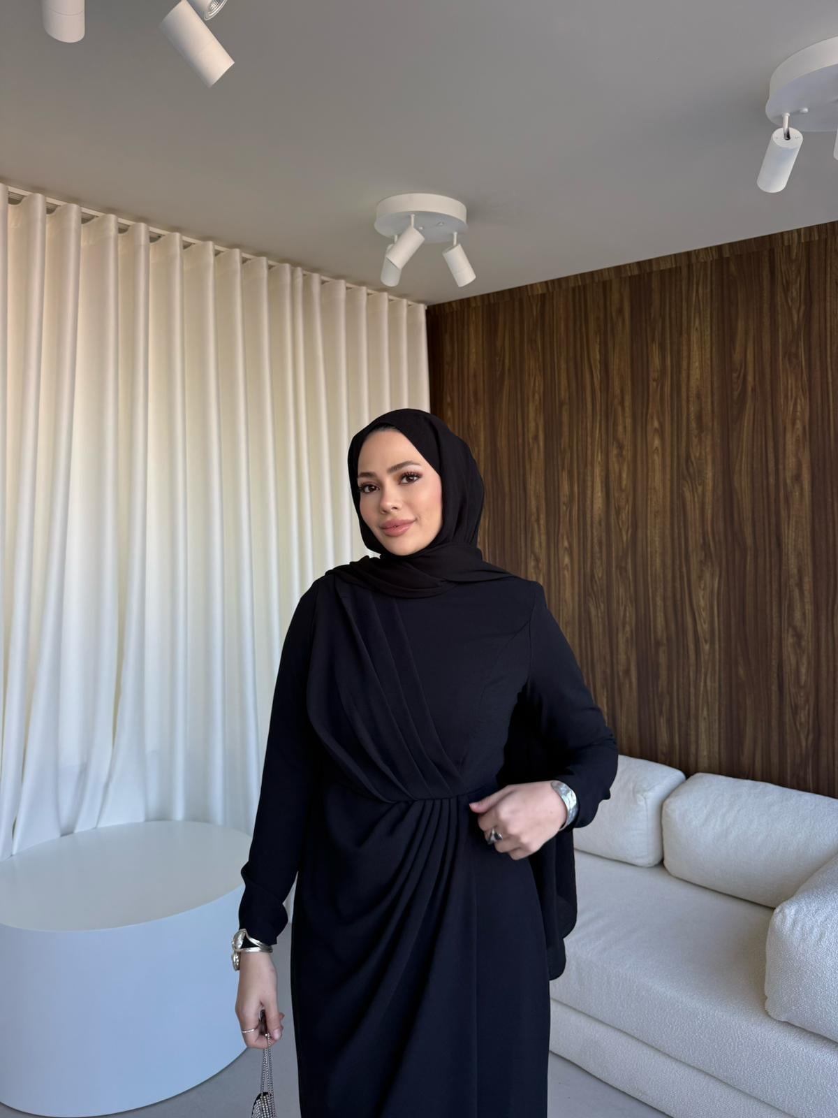 Rana Krep Elbise Siyah