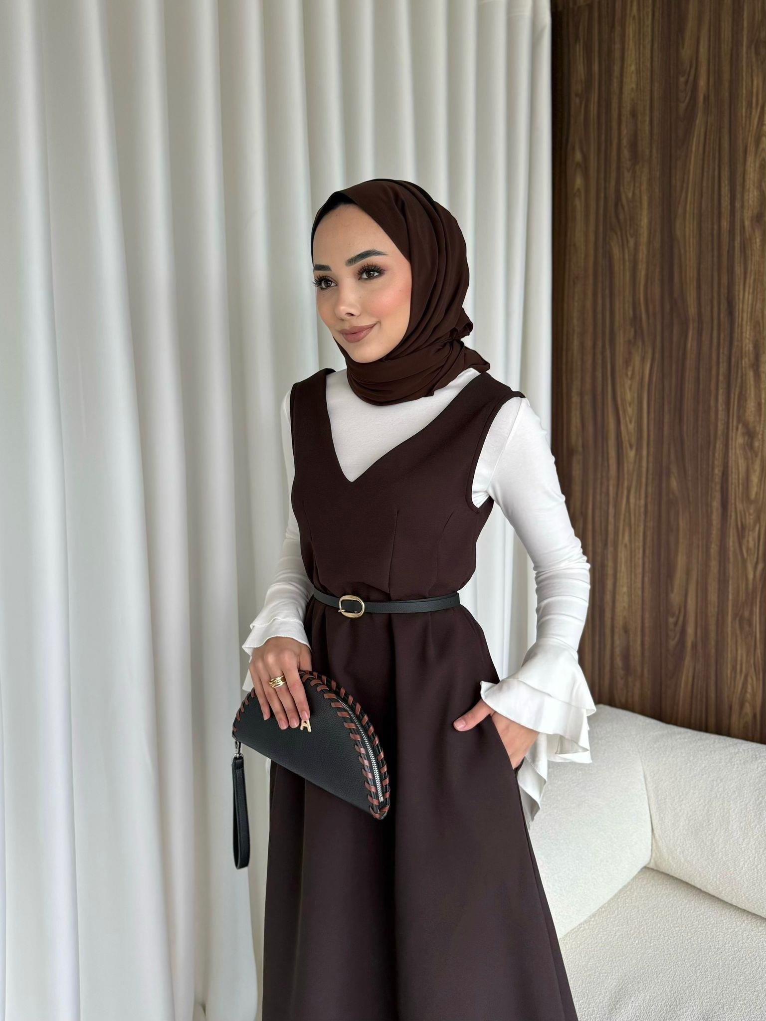 Sara jilet Elbise Kahve