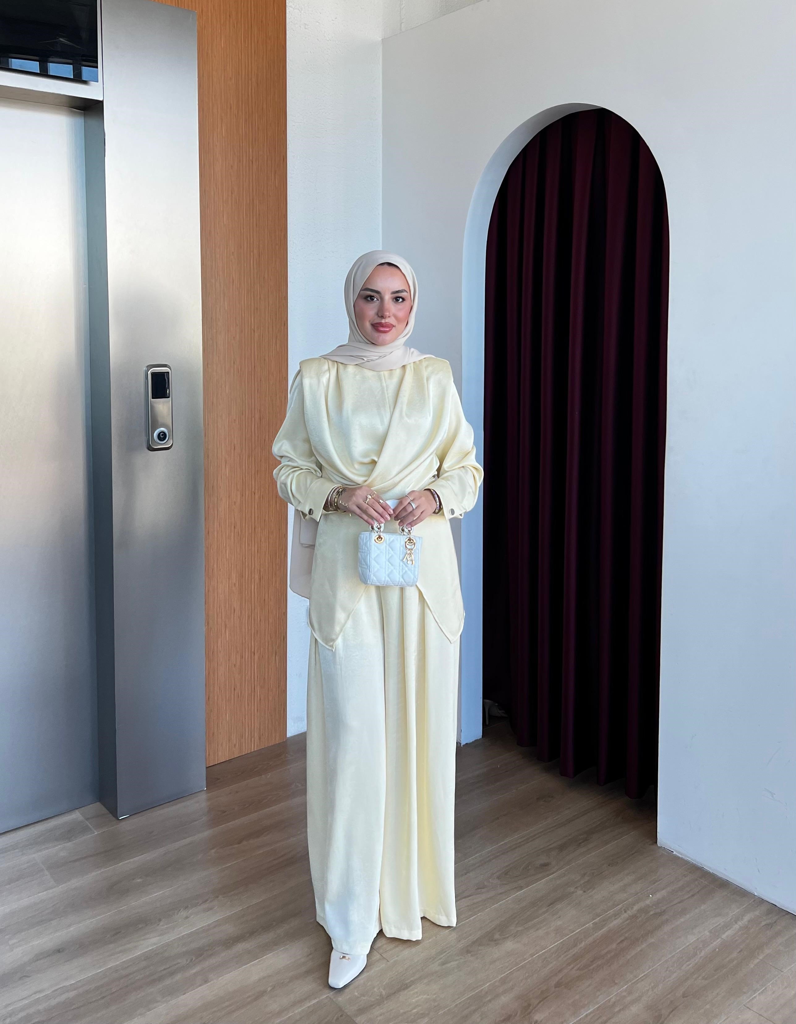 Saten pantolunlu takım sarı(Ön Sipariş )