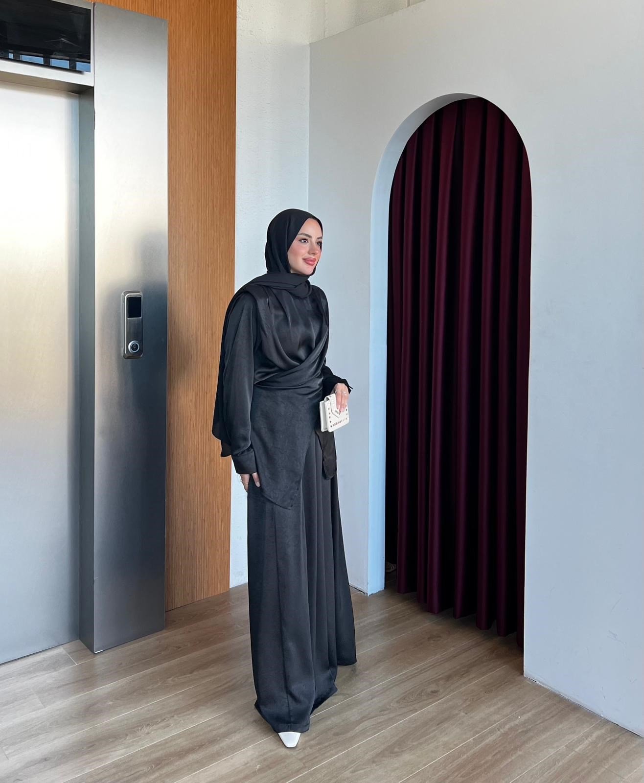 Saten pantolunlu takım siyah (Ön Sipariş )