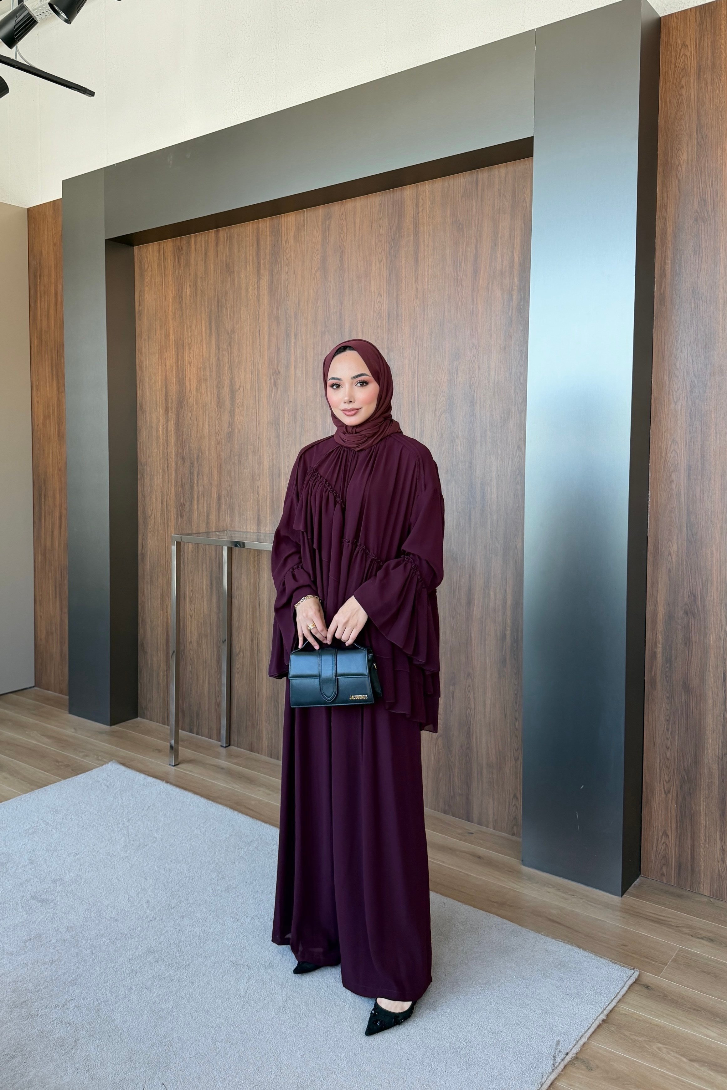Şeritli Şifon Pantolon Takım  Bordo