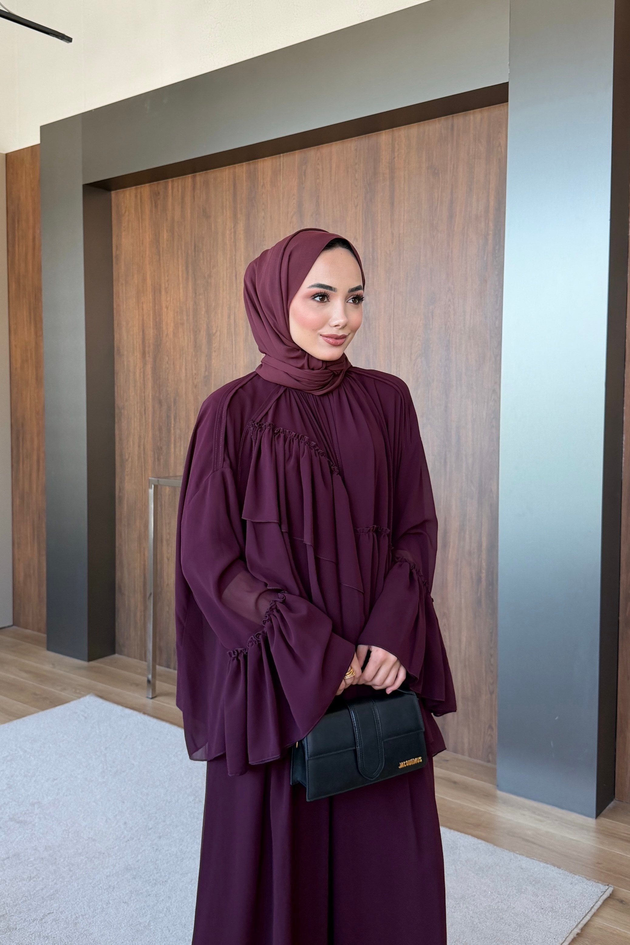 Şeritli Şifon Pantolon Takım  Bordo