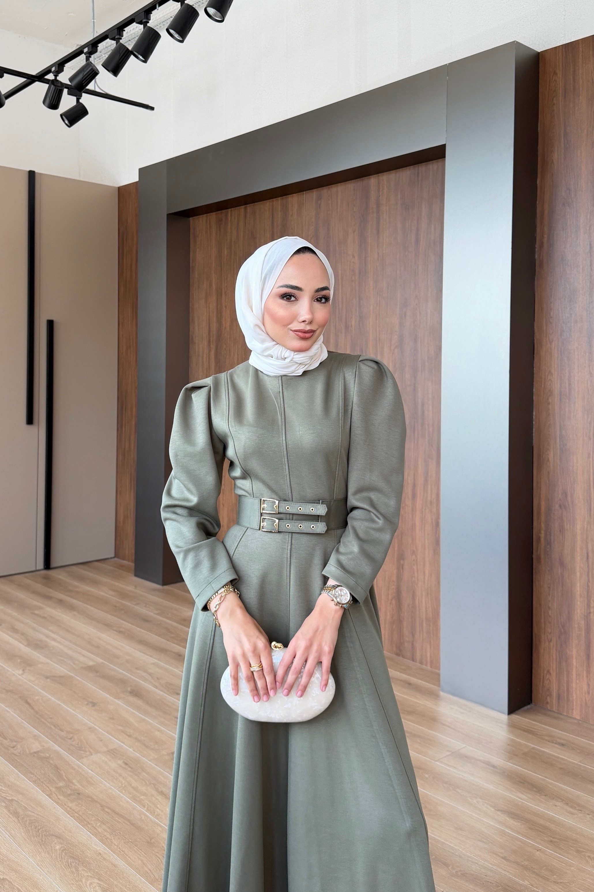 Yasemin Kemerli Elbise Yeşil