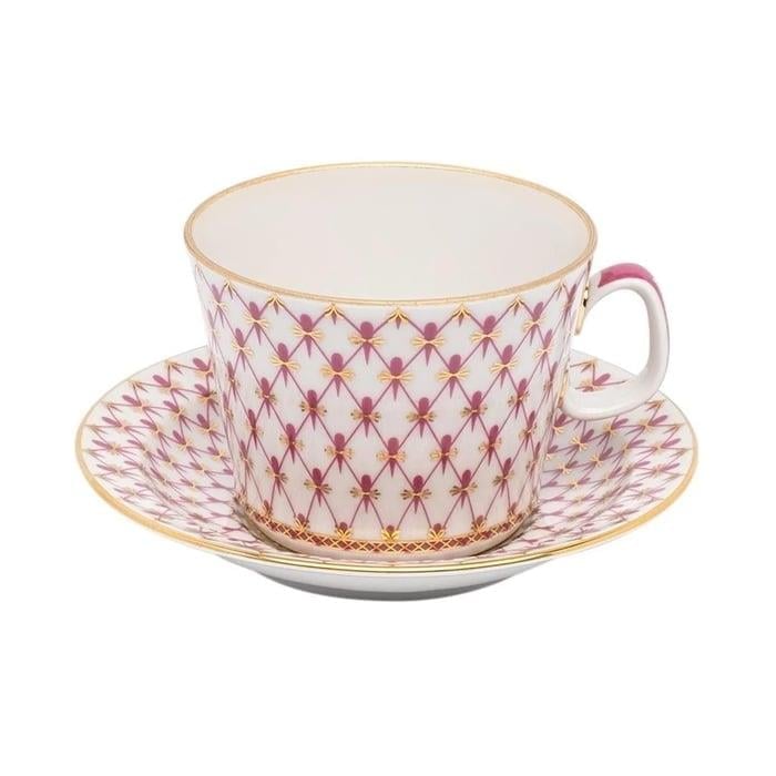 NET-BLUES PEMBE ÇAY FINCANI 250 ML & PASTA TABAĞI 18 CM TRIO