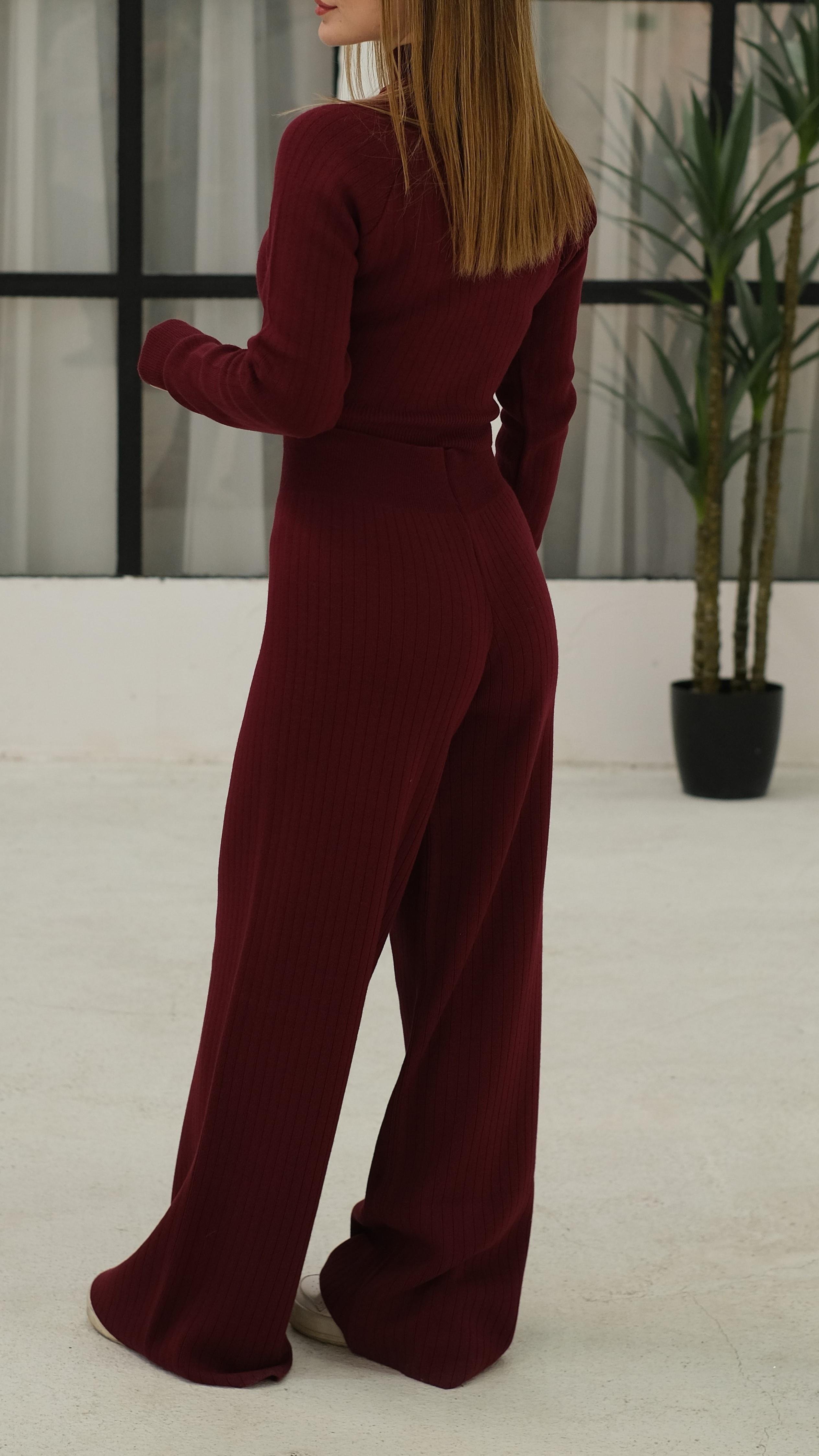 İkili Crop - Pantolon Triko Takım