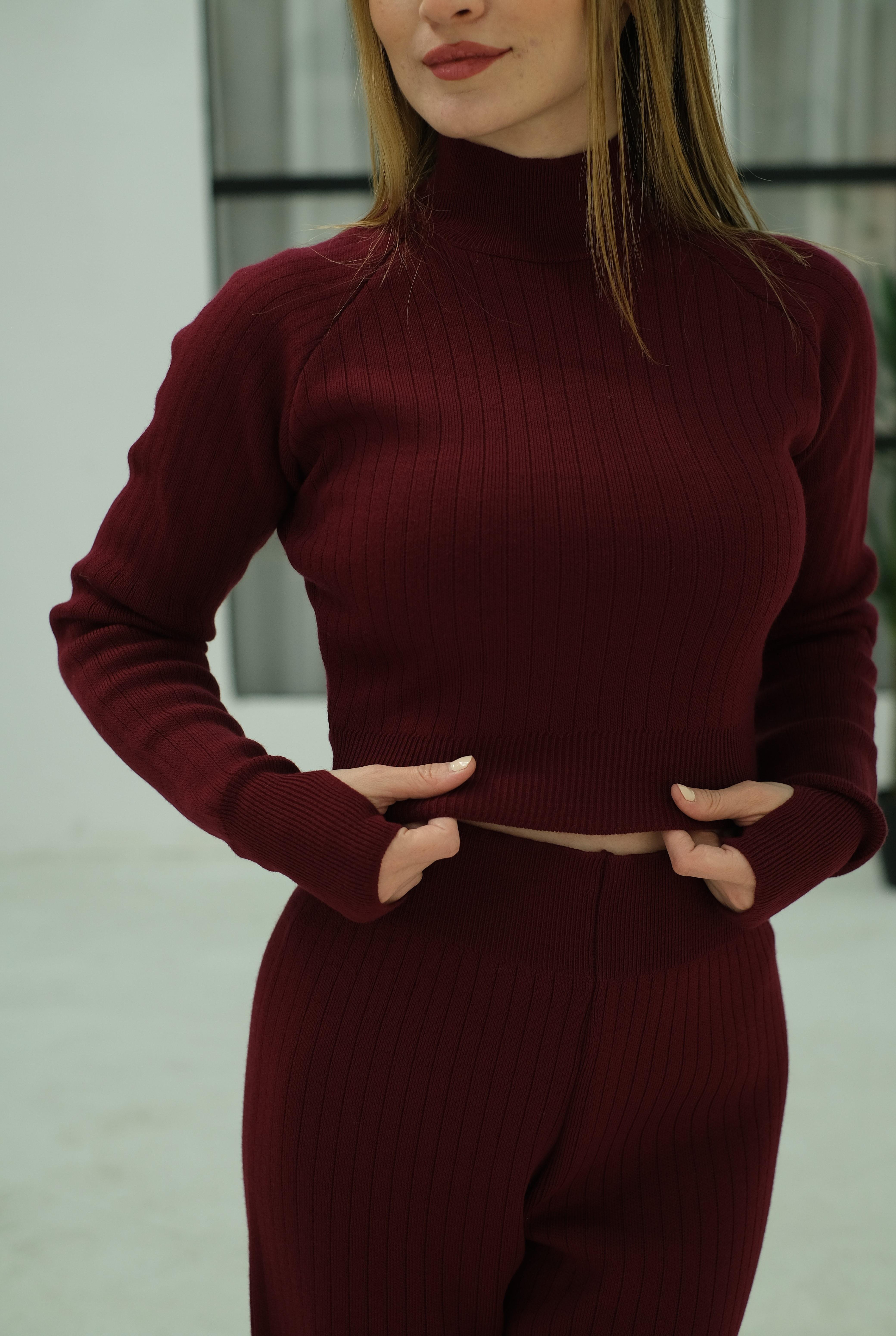 İkili Crop - Pantolon Triko Takım