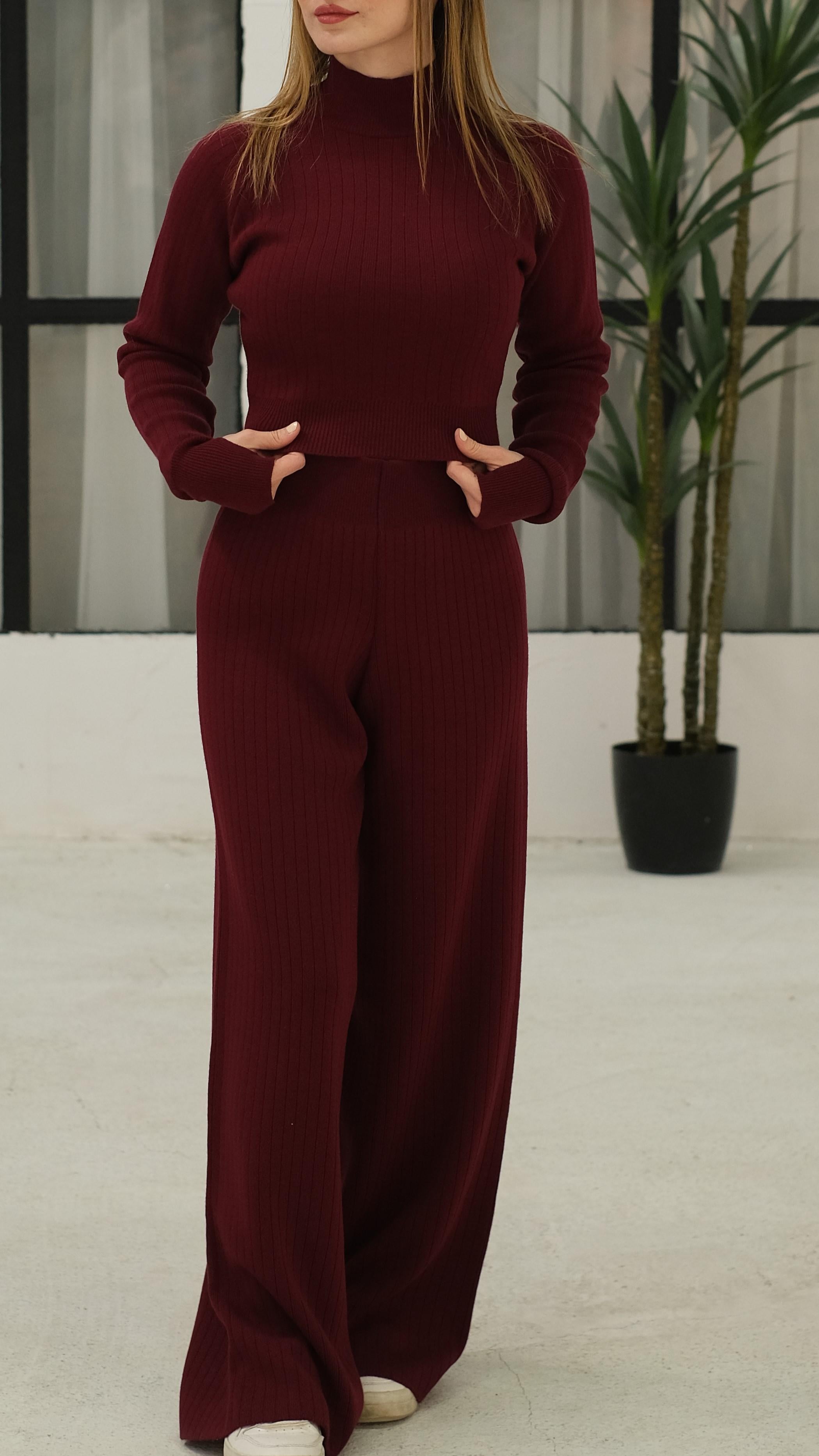 İkili Crop - Pantolon Triko Takım