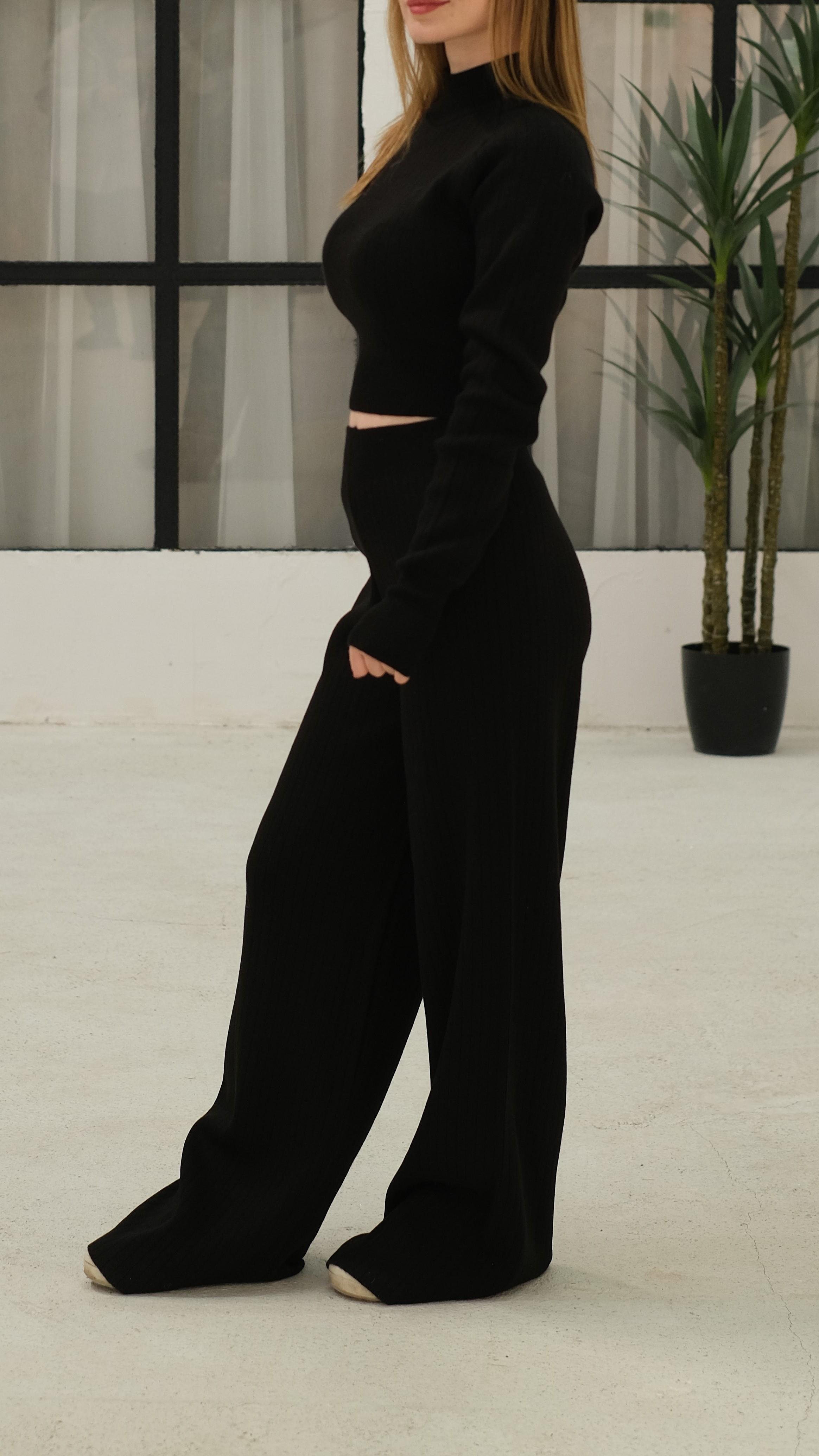 İkili Crop - Pantolon Triko Takım