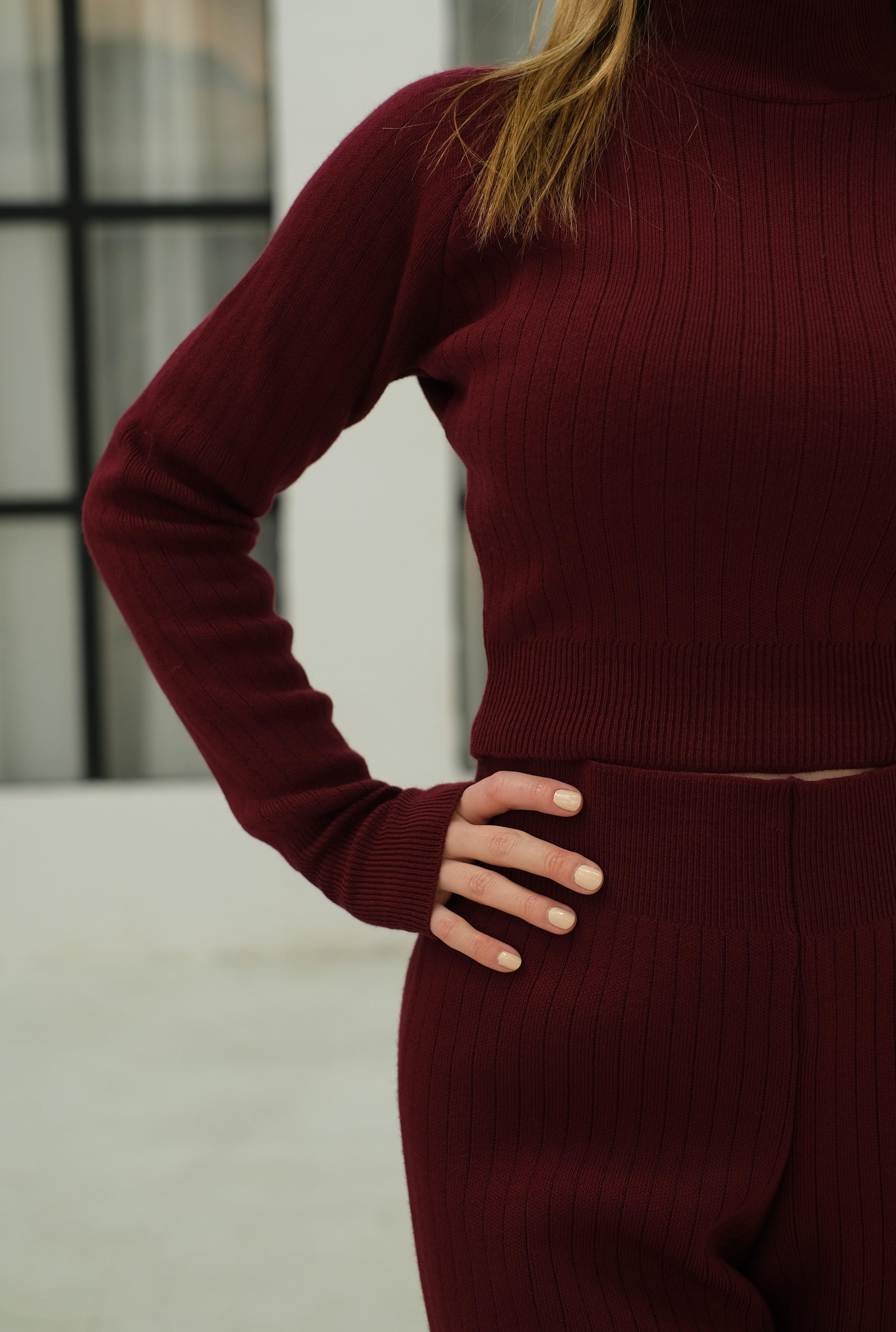 İkili Crop - Pantolon Triko Takım