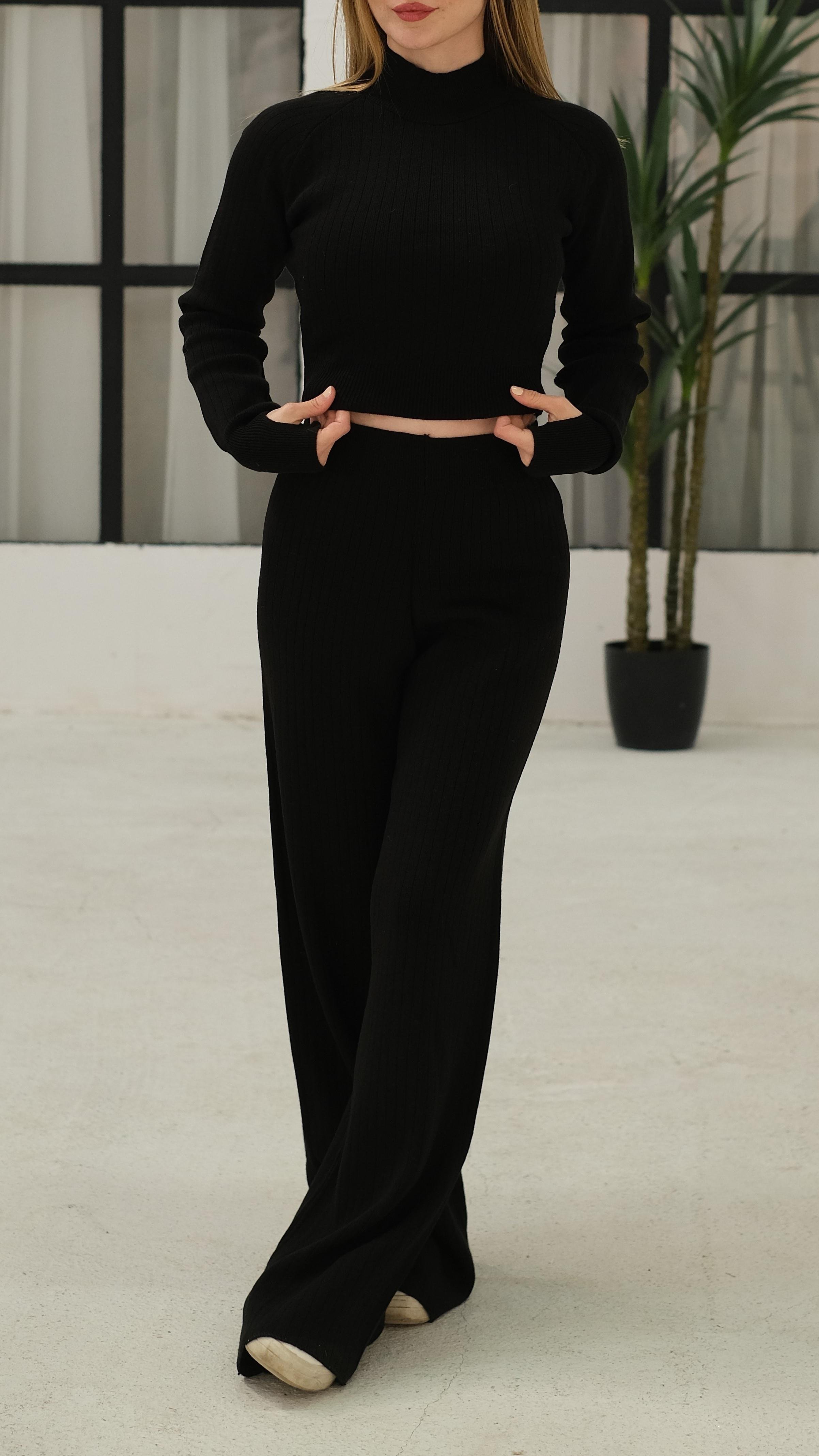 İkili Crop - Pantolon Triko Takım