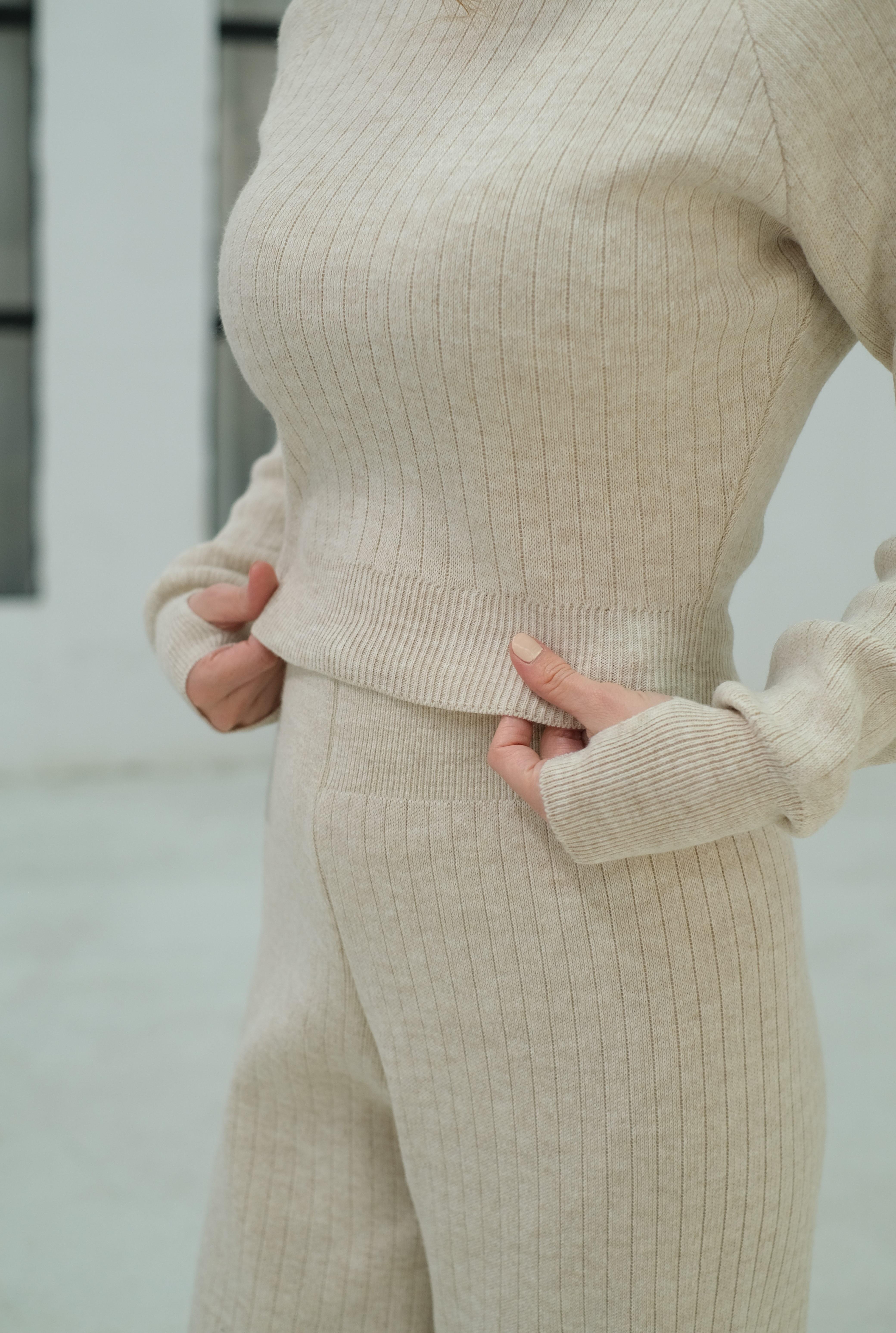 İkili Crop - Pantolon Triko Takım