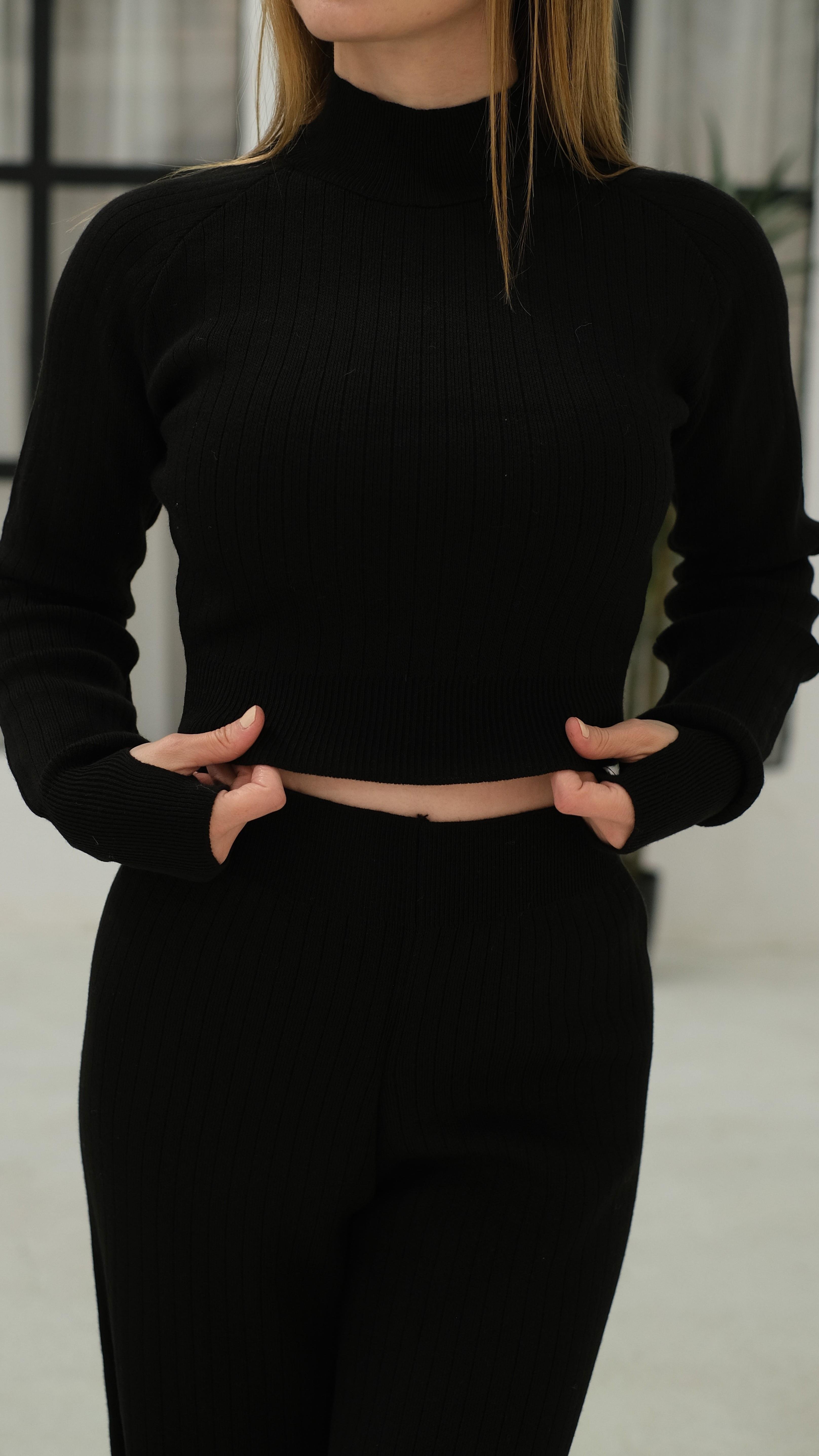 İkili Crop - Pantolon Triko Takım