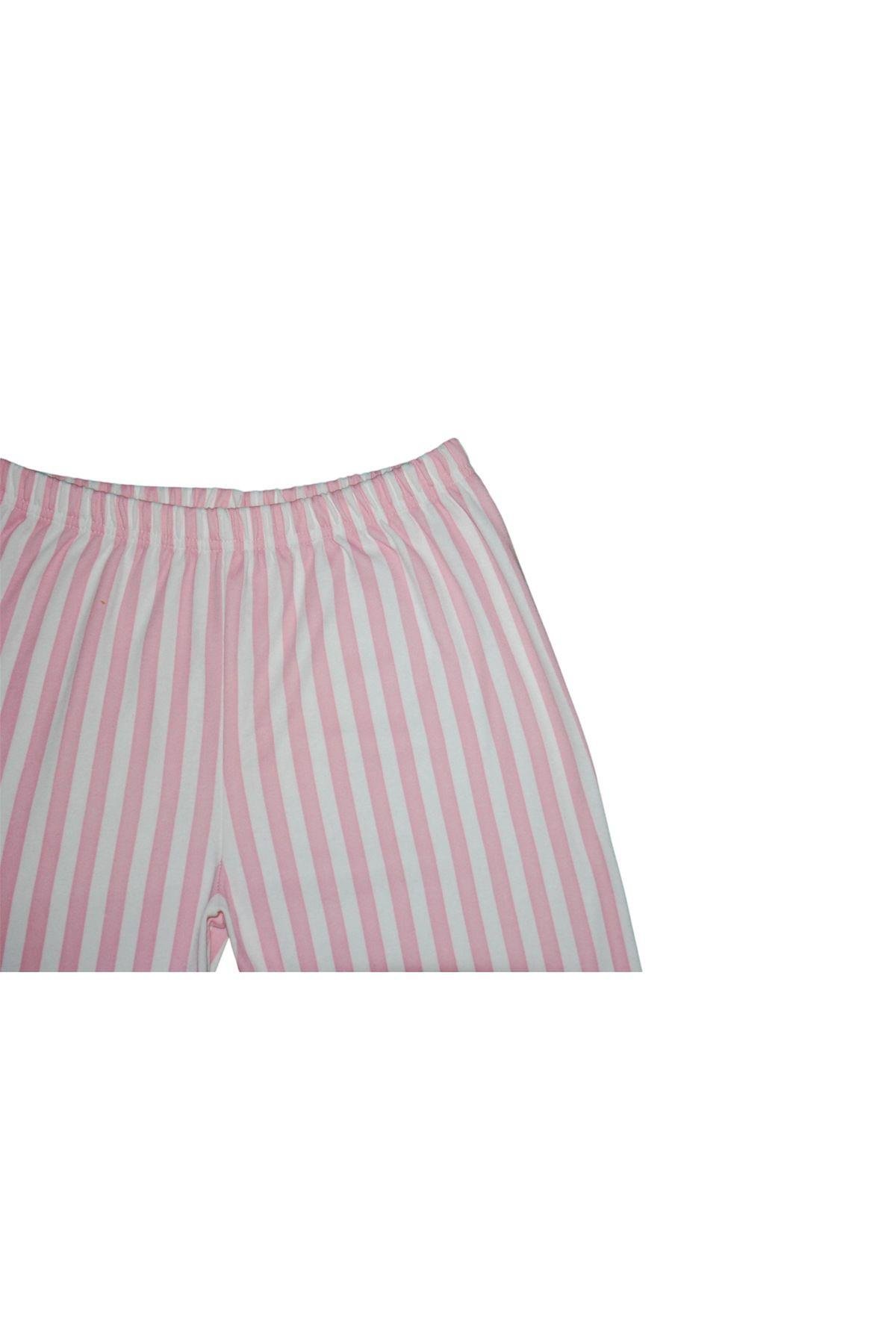 Kadın Mavi Çizgili Düğmeli Pamuklu Gömlek Yaka Uzun Kollu Pijama Takımı