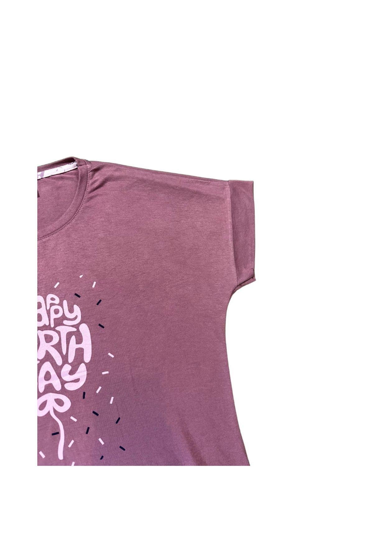 Kadın Pembe Baskılı Pamuklu Kısa Kollu Pijama Takımı