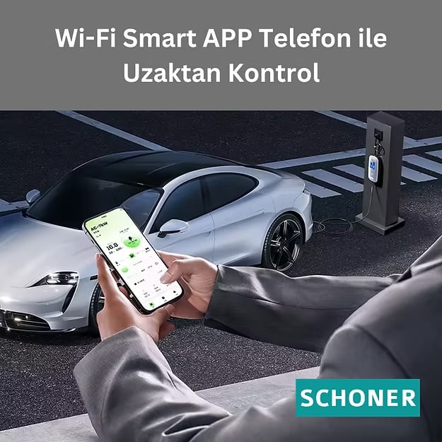 SCHONER 22kW Taşınabilir Elektrikli Araç Şarj İstasyonu 5Metre Tip2 Kablolu Wi-Fi/Bluetooth (Mode C) - 707033846090