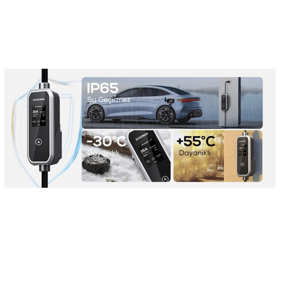 Schoner 3.5kw Taşınabilir Elektrikli Araç Şarj Istasyonu -Tak ve Şarj Et- Wi-Fi / Bluetooth Smart 5 Metre Tip2 Kablolu