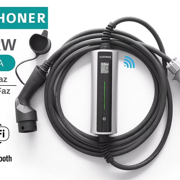 SCHONER ChargePro-22 APP 22kW Taşınabilir Elektrikli Araç Şarj İstasyonu 6Metre Tip2 Kablolu Wi-Fi/Bluetooth (Mode C) - (ChargePro-22 APP)