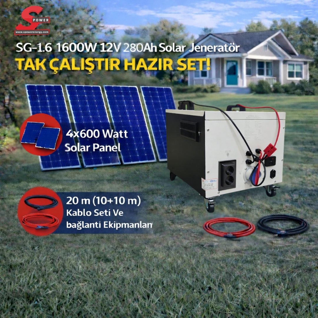 SG-1.6 1600 watt 12v 280Ah Dört Panelli Solar Paket