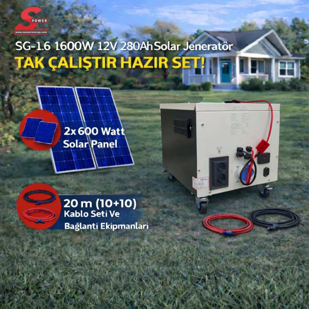 SG-1.6 1600 watt 12v 280Ah İki Panelli Solar Paket