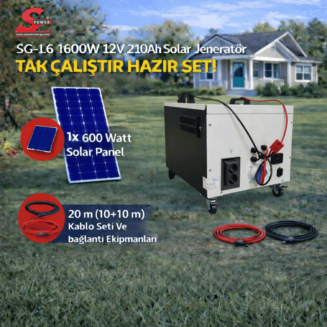 SG-1.6 1600 watt 12v 210Ah Tek Panelli Solar Paket