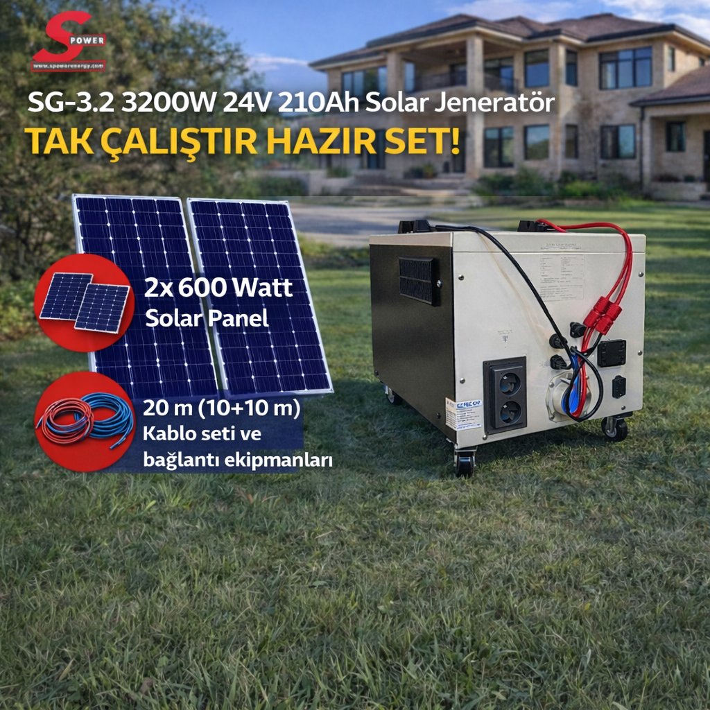 Sg 3.2 3200 watt 24v 210Ah Çift Panelli Solar Paket