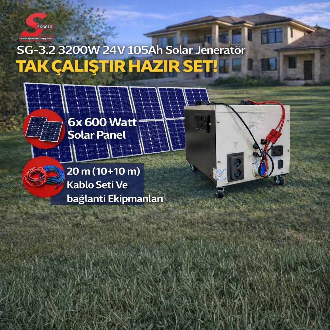 Sg 3.2 3200 watt 24v 105Ah Altı Panelli Solar Paket
