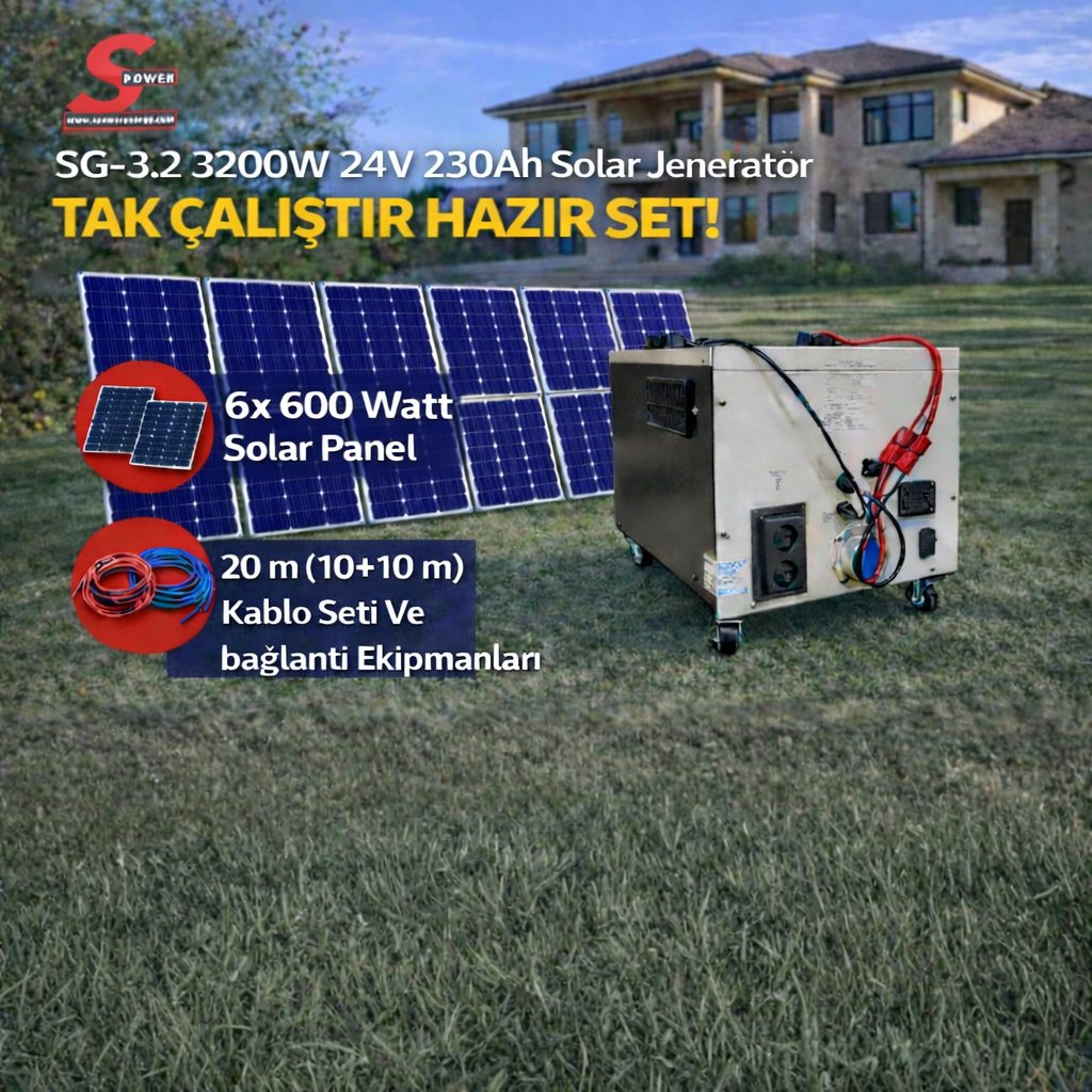 Sg 3.2 3200 watt 24v 230Ah Altı Panelli Solar Paket