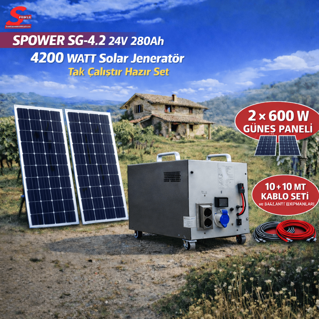Sg 4.2 4200 watt 24v 280Ah Çift Panelli Solar Paket