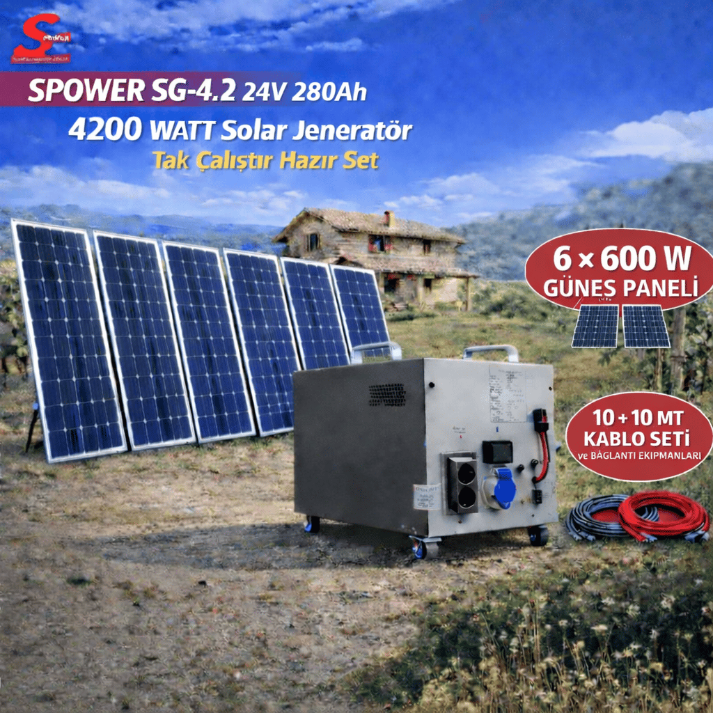 Sg 4.2 4200 watt 24v 280Ah Altı Panelli Solar Paket