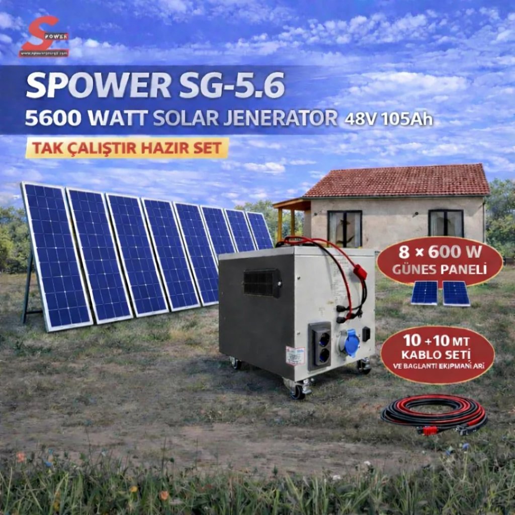 Sg 5.6 5600 watt 48v 105Ah Sekiz Panelli Solar Paket
