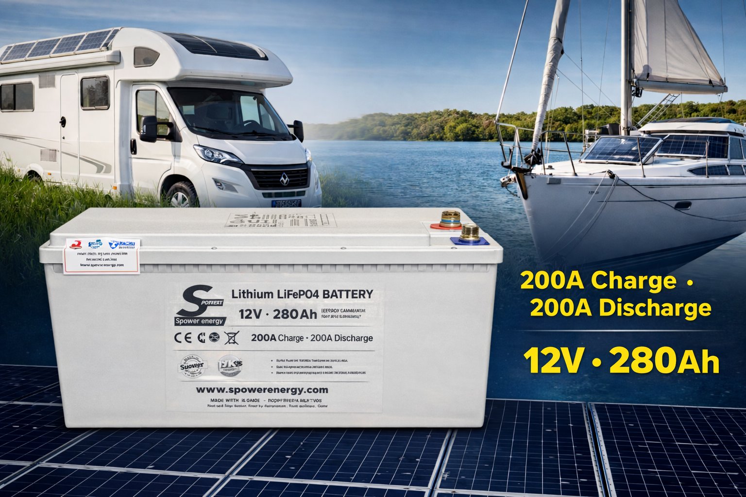 Spower 12V 280AH Lityum Lifepo4 Bluetooth Marin Kasa Karavan Aküsü