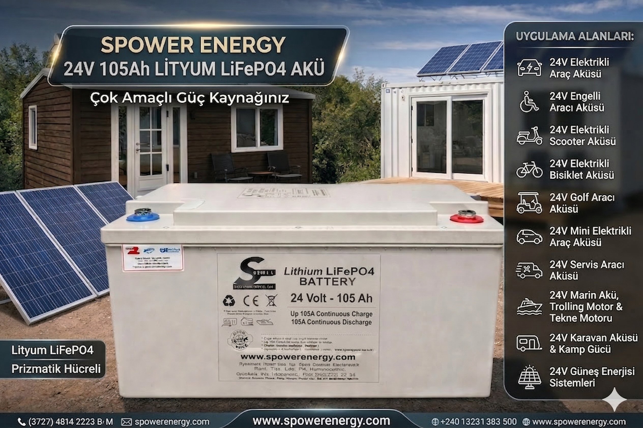 Spower 12V 210AH (12.8V) Lityum Lifepo4 Bluetooth Marin Kasa Karavan ;tekne ve bağ evleri için