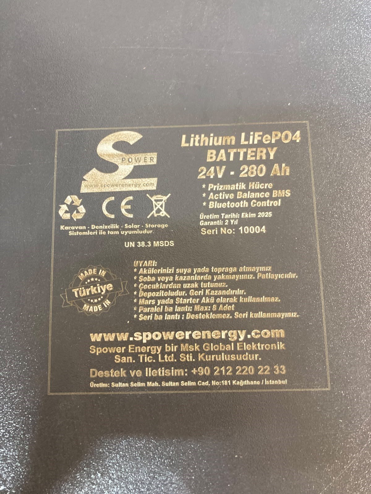 Spower 24V 280AH Lityum Lifepo4 Akü (Outlet)