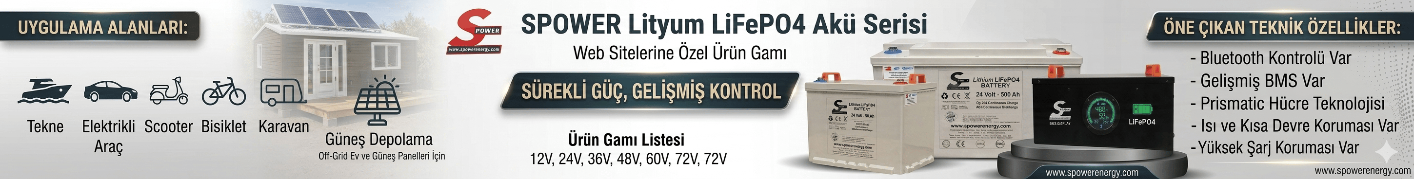 Spower 12V 560AH Lityum Lifepo4 Bluetooth Karavan,Tekne;Bağ Evi  Aküsü