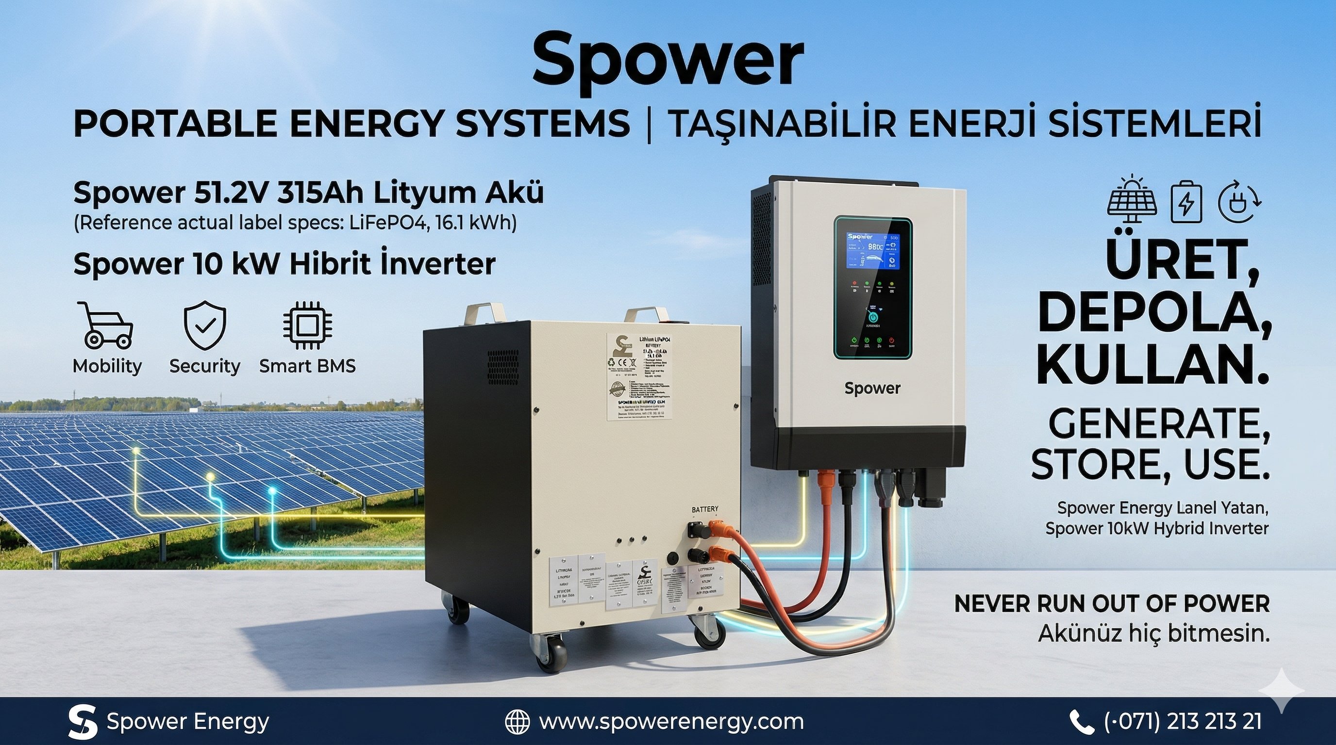 Spower 48V 315 AH (51.2V) Lityum Lifepo4 Bluetooth Akü