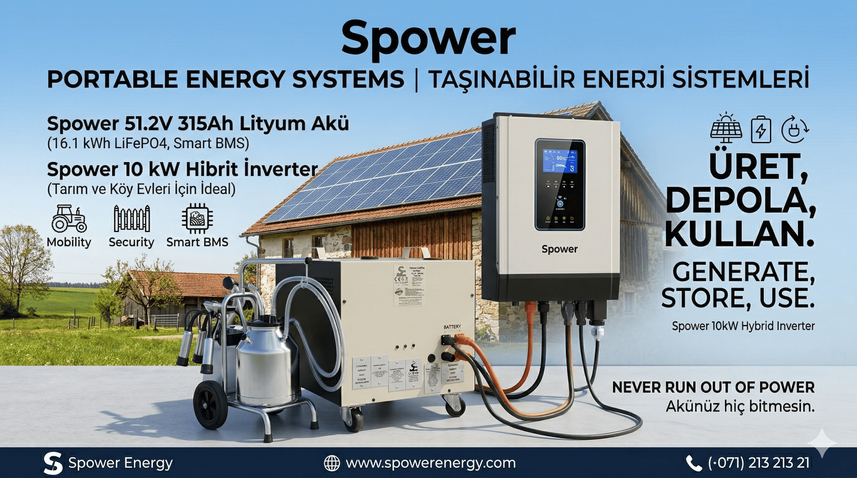 Spower 48V 315 AH (51.2V) Lityum Lifepo4 Bluetooth Akü