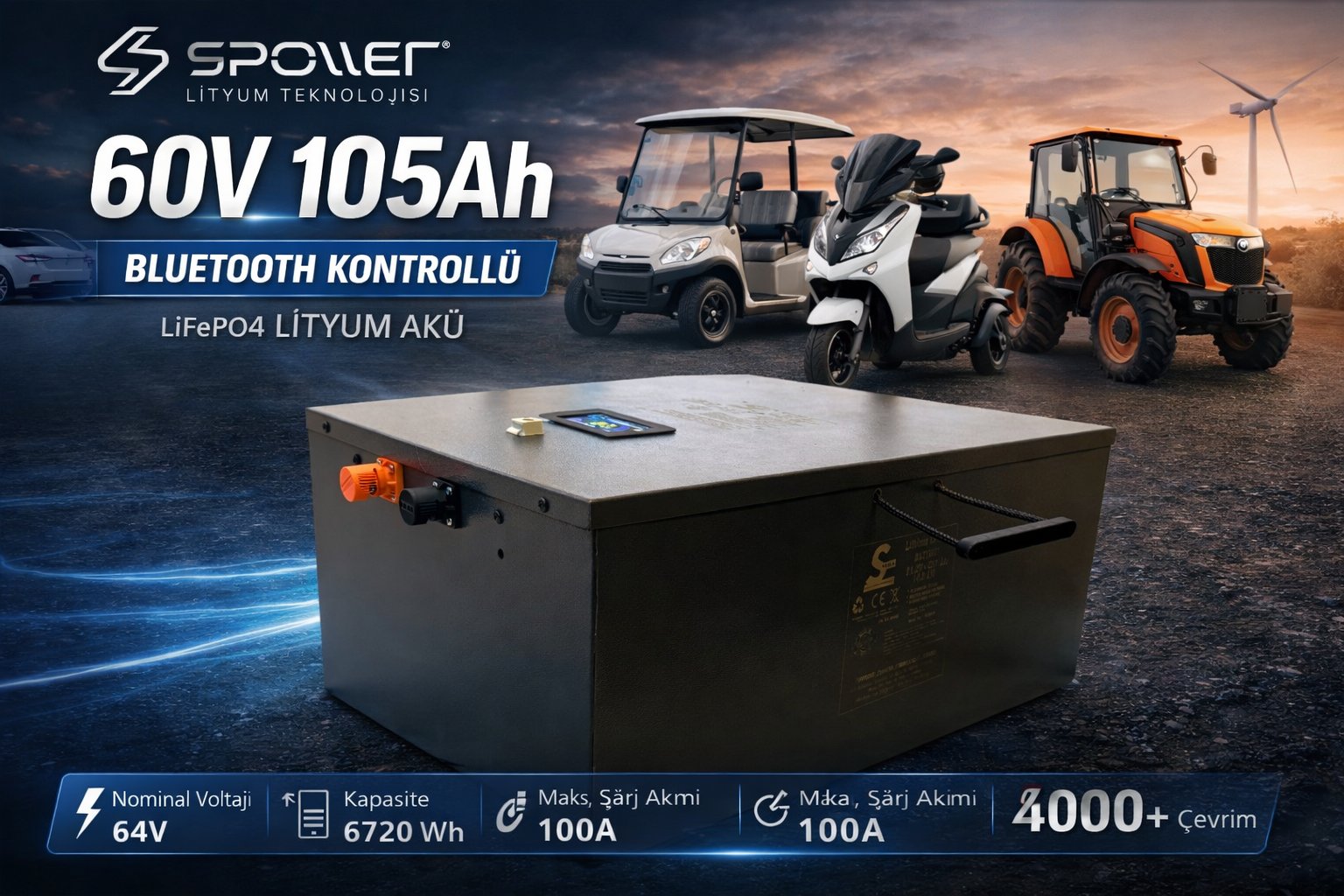 Spower 12V 1120AH Lityum Lifepo4 Bluetooth Karavan Aküsü