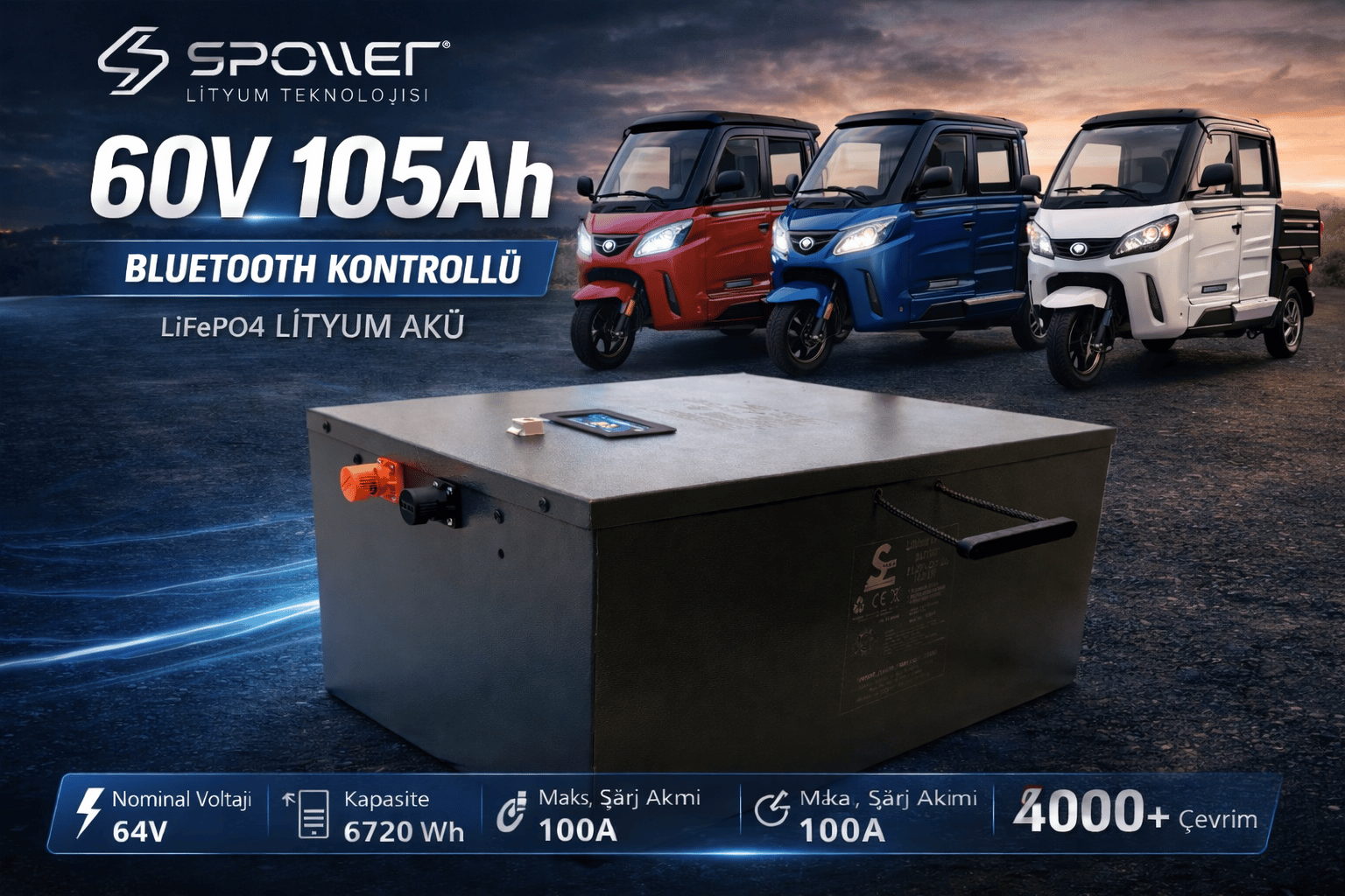 Spower 12V 1120AH Lityum Lifepo4 Bluetooth Karavan Aküsü