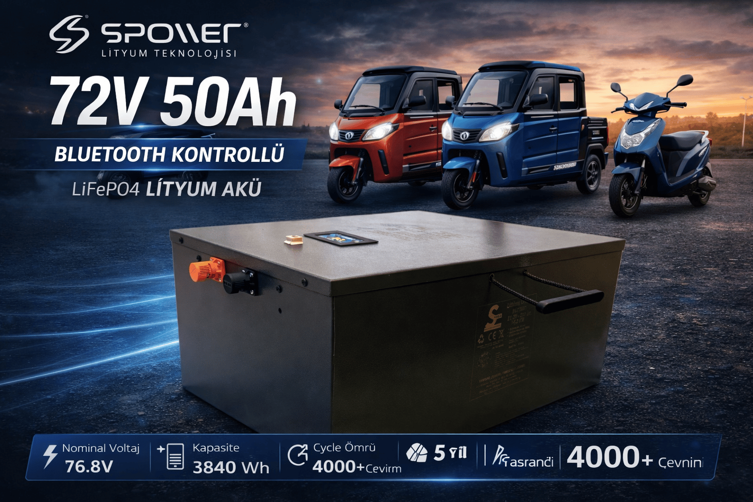 Spower 24V 105Ah Lityum LiFePo4 Karavan aküsü