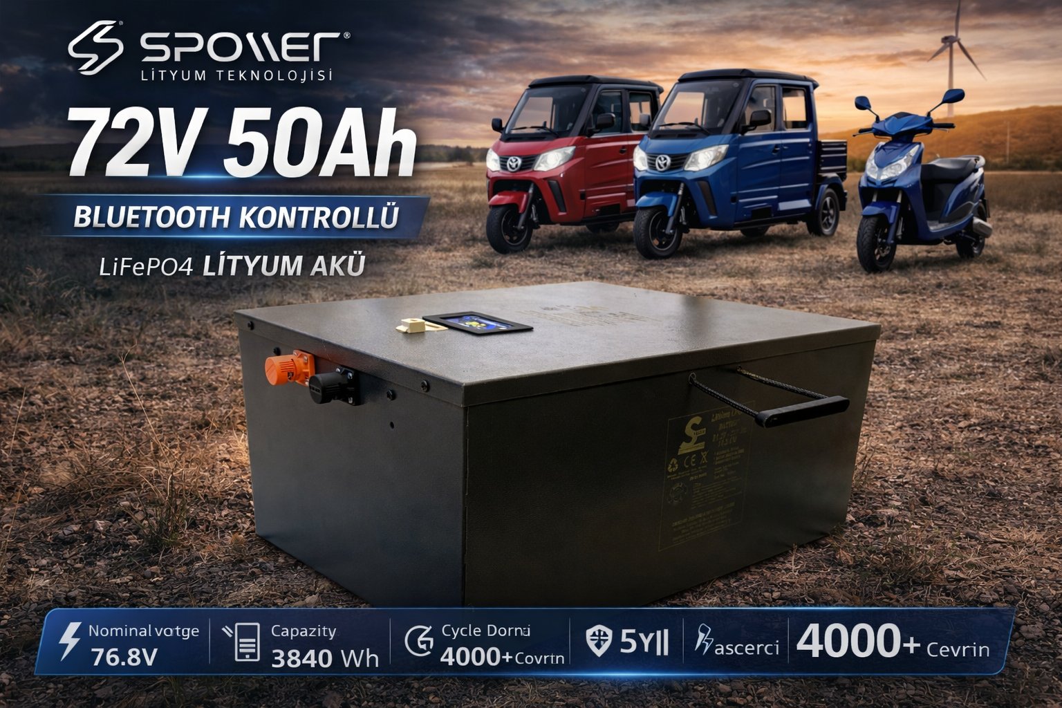 Spower 24V 105Ah Lityum LiFePo4 Karavan aküsü